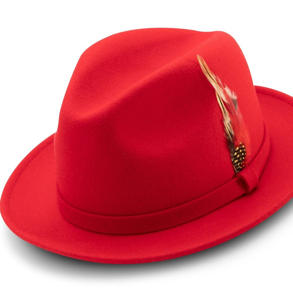 Montique Red  Small Felt Band 2 ¼ Brim Wool Felt Dress Hat H-62